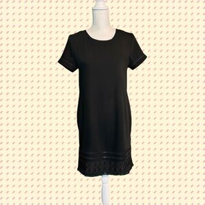 Cynthia Rowley Black Short Sleeve Embroidered Lace Trim Shift Dress Size 2